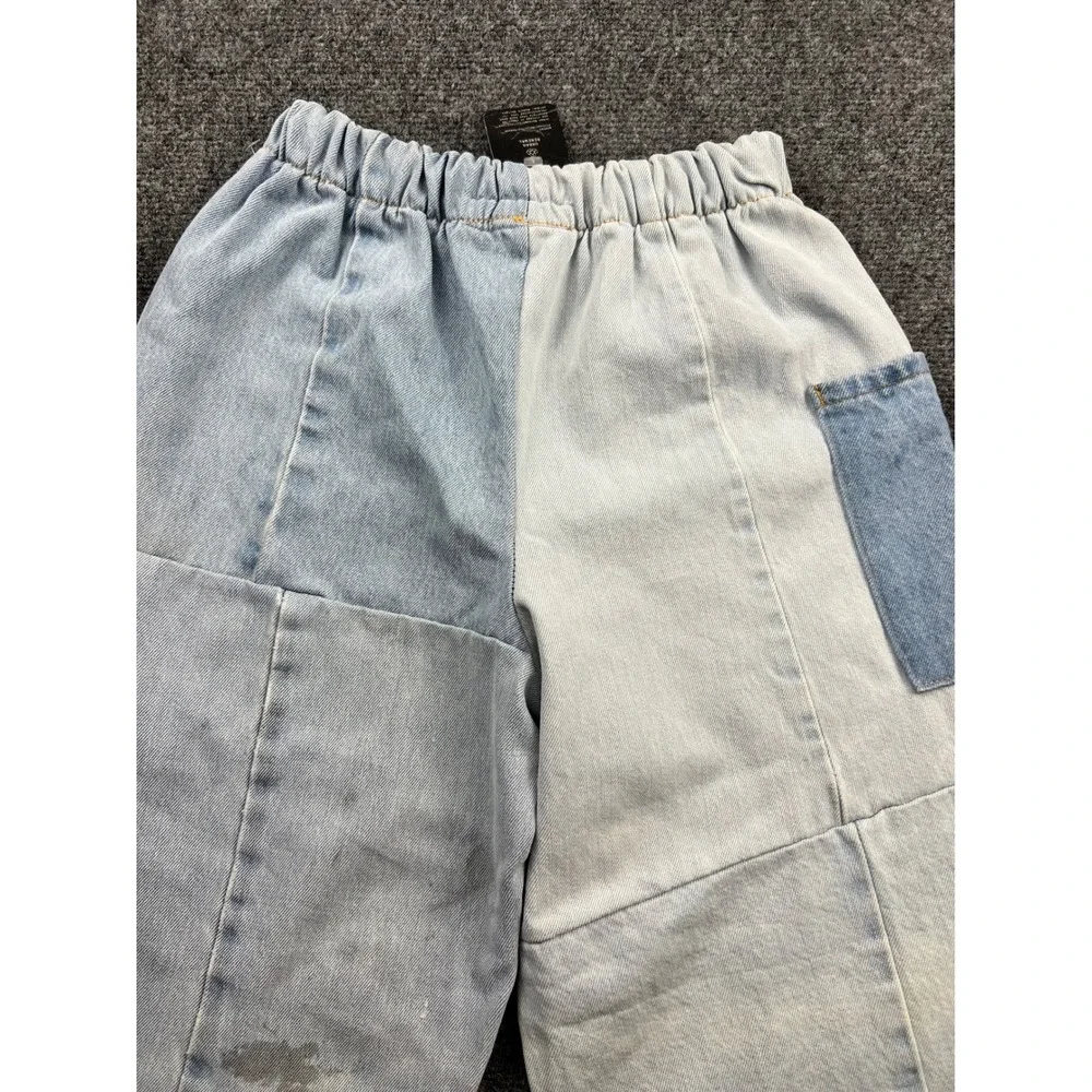 Patchwork Wide Leg Denim Pants Urban‎ Renewal Reworked Drawstring Streetwear S/M